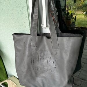 FRYE gray smooth Leather Tote perforated Bag